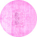 Round Machine Washable Persian Pink Traditional Rug, wshtr4505pnk
