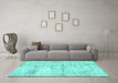 Machine Washable Persian Turquoise Traditional Area Rugs in a Living Room,, wshtr4506turq