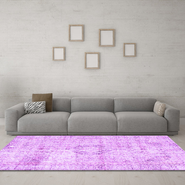 Machine Washable Persian Purple Traditional Area Rugs in a Living Room, wshtr4506pur