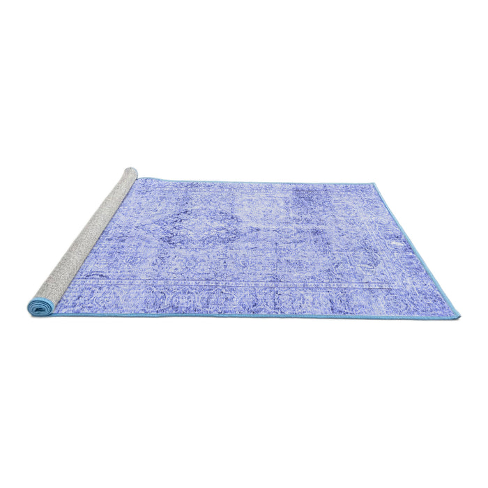 Sideview of Machine Washable Persian Blue Traditional Rug, wshtr4506blu