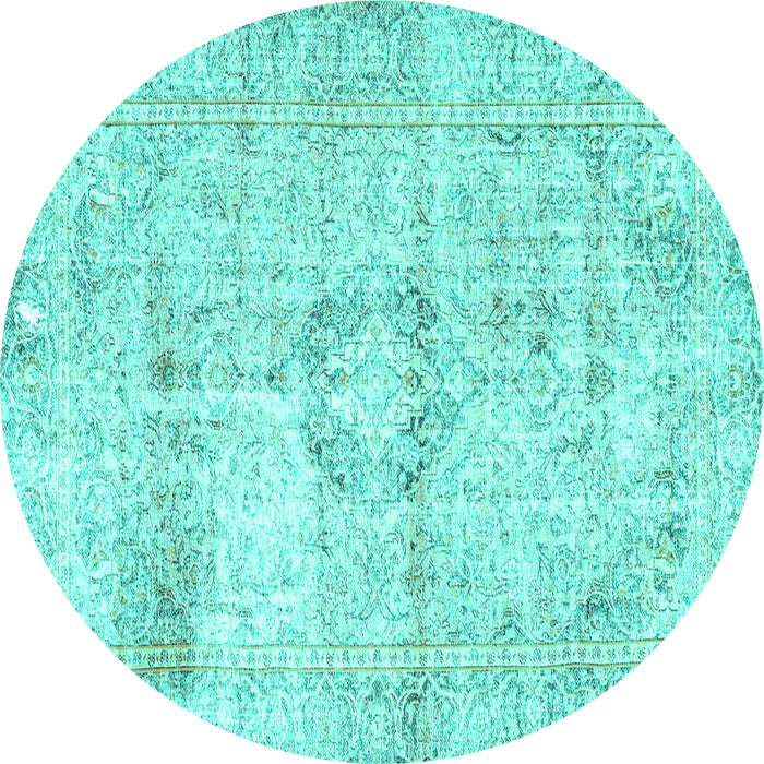 Round Persian Turquoise Traditional Rug, tr4506turq