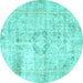 Round Persian Turquoise Traditional Rug, tr4506turq