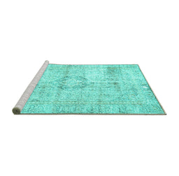 Sideview of Machine Washable Persian Turquoise Traditional Area Rugs, wshtr4506turq