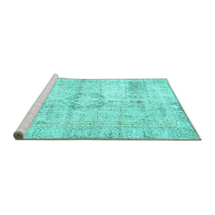 Sideview of Machine Washable Persian Turquoise Traditional Area Rugs, wshtr4506turq