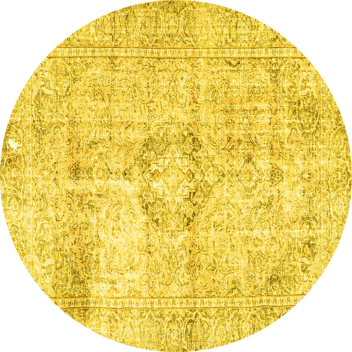 Round Machine Washable Persian Yellow Traditional Rug, wshtr4506yw