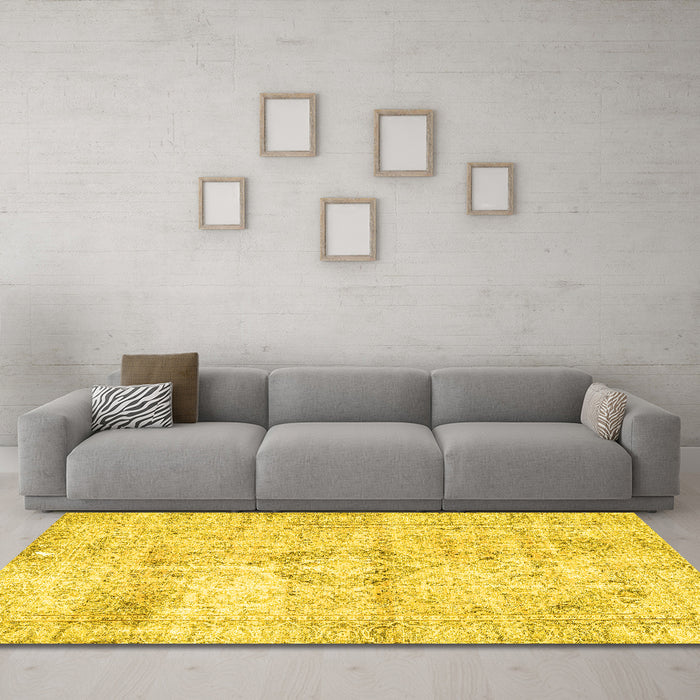 Machine Washable Persian Yellow Traditional Rug in a Living Room, wshtr4506yw