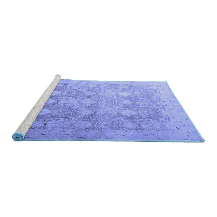 Sideview of Machine Washable Persian Blue Traditional Rug, wshtr4507blu