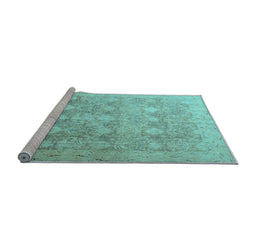 Sideview of Machine Washable Persian Light Blue Traditional Rug, wshtr4507lblu