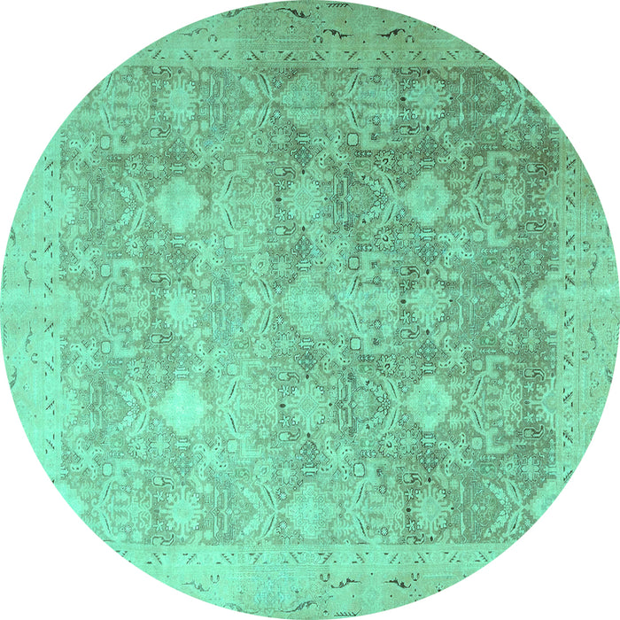Round Persian Turquoise Traditional Rug, tr4507turq