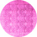 Round Machine Washable Persian Pink Traditional Rug, wshtr4507pnk