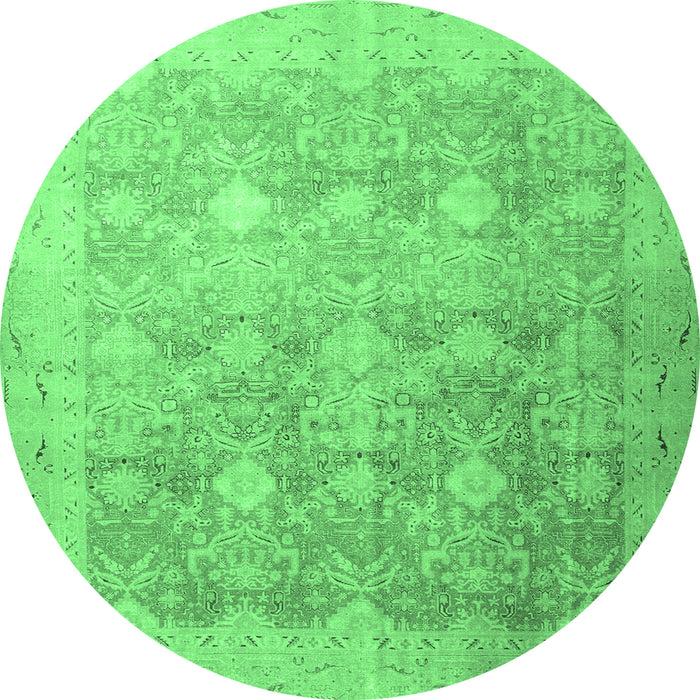 Round Persian Emerald Green Traditional Rug, tr4507emgrn