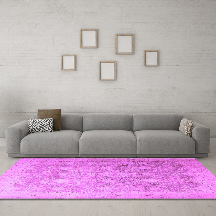 Machine Washable Persian Purple Traditional Area Rugs in a Living Room, wshtr4507pur