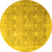 Round Machine Washable Persian Yellow Traditional Rug, wshtr4507yw