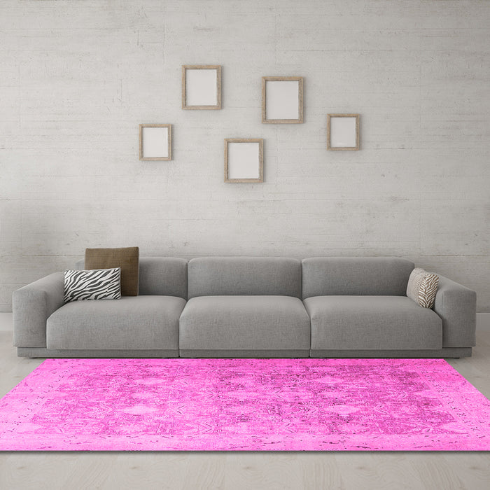 Machine Washable Persian Pink Traditional Rug in a Living Room, wshtr4507pnk