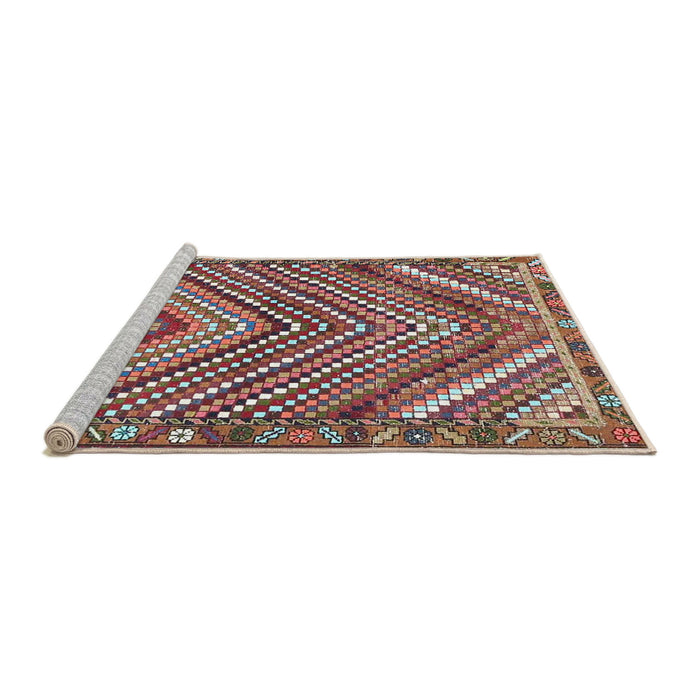 Sideview of Machine Washable Traditional Brown Red Rug, wshtr4508