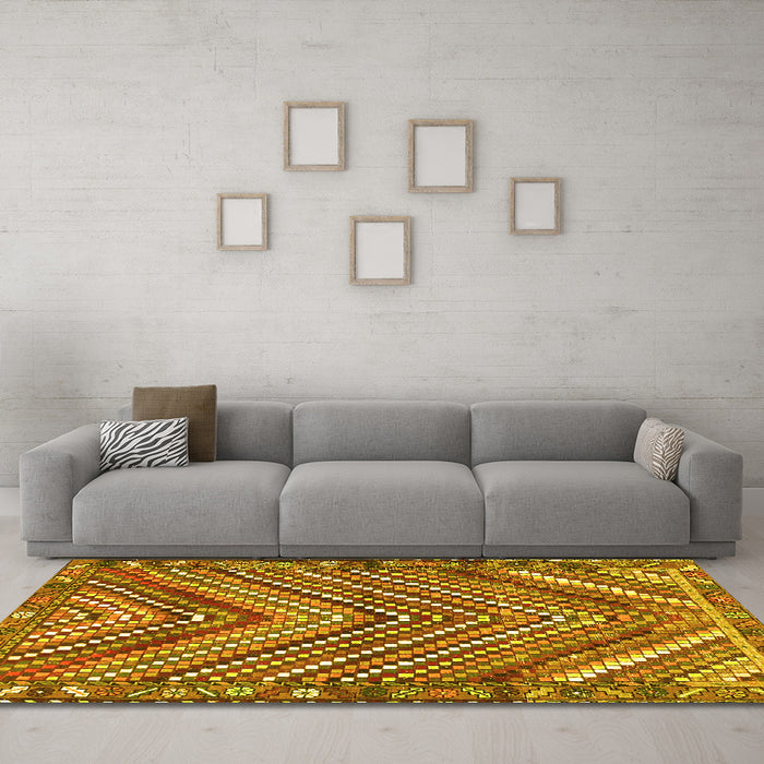 Machine Washable Persian Yellow Traditional Rug in a Living Room, wshtr4508yw