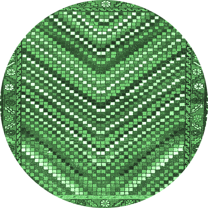Round Persian Emerald Green Traditional Rug, tr4508emgrn