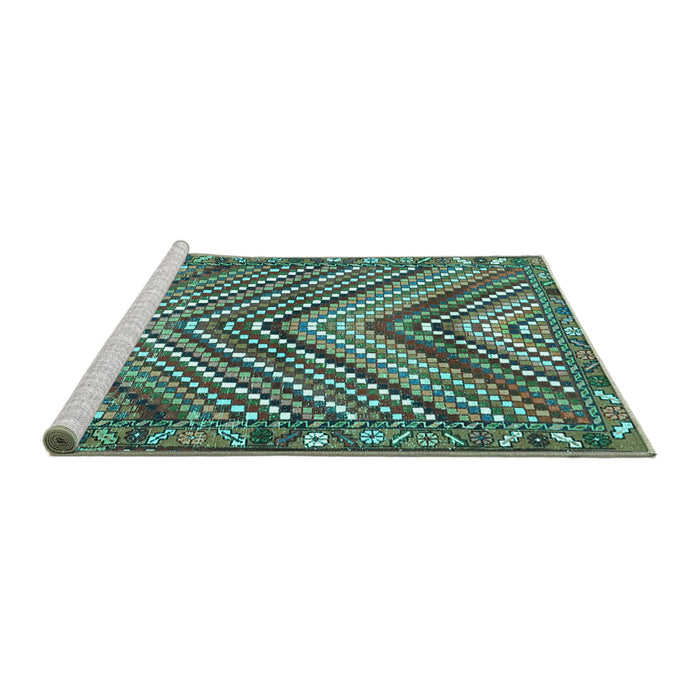 Sideview of Machine Washable Persian Turquoise Traditional Area Rugs, wshtr4508turq