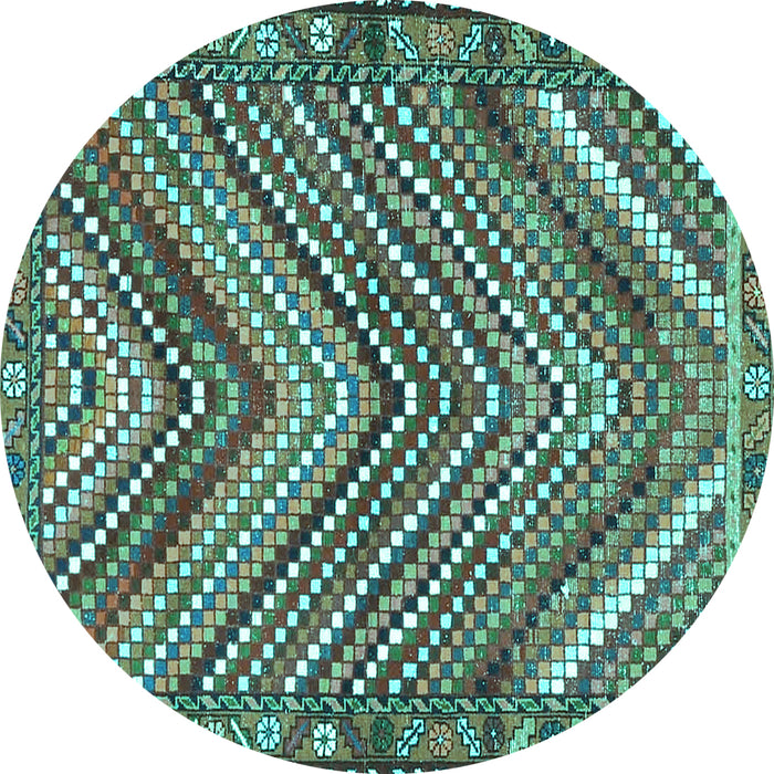 Round Persian Turquoise Traditional Rug, tr4508turq