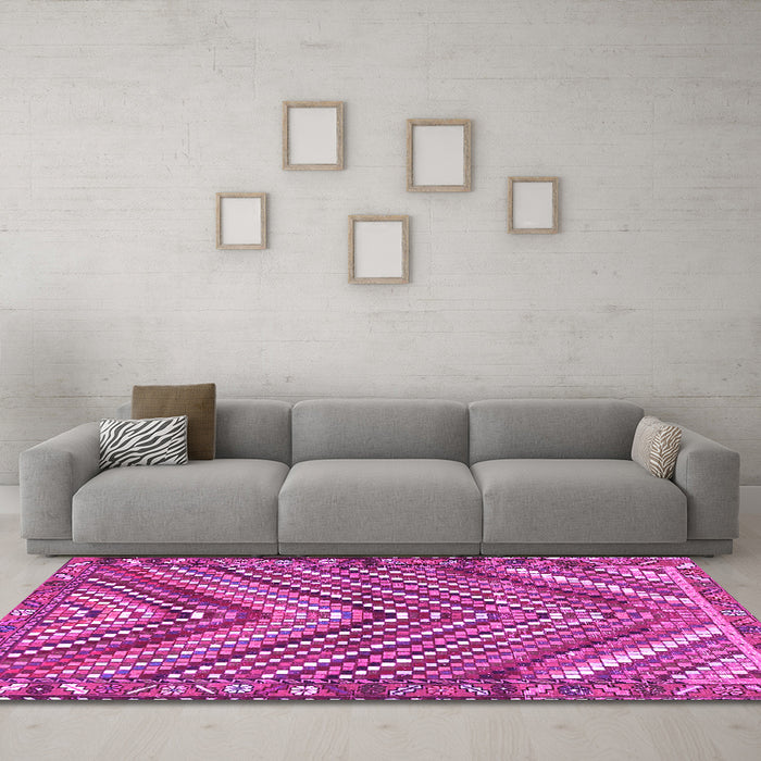 Machine Washable Persian Pink Traditional Rug in a Living Room, wshtr4508pnk