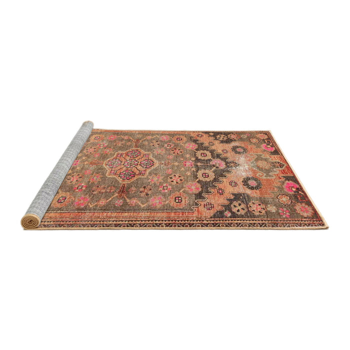 Sideview of Machine Washable Traditional Mango Orange Rug, wshtr4509
