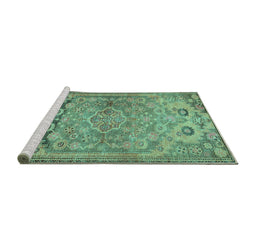 Sideview of Machine Washable Persian Turquoise Traditional Area Rugs, wshtr4509turq