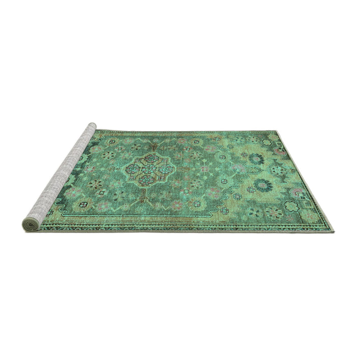 Sideview of Machine Washable Persian Turquoise Traditional Area Rugs, wshtr4509turq