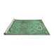 Sideview of Machine Washable Persian Turquoise Traditional Area Rugs, wshtr4509turq