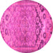 Round Machine Washable Persian Pink Traditional Rug, wshtr4509pnk