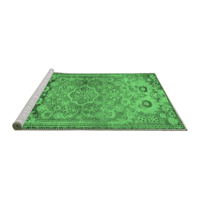 Sideview of Machine Washable Persian Emerald Green Traditional Area Rugs, wshtr4509emgrn
