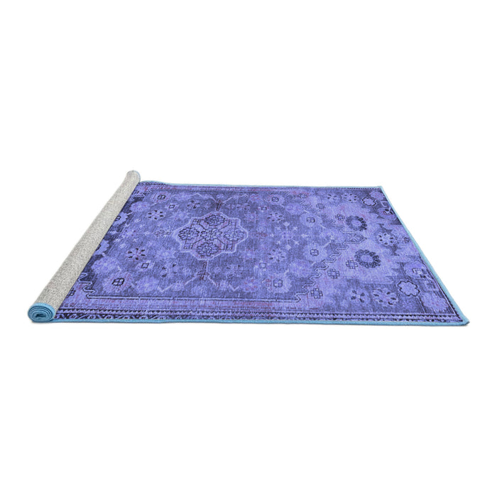 Sideview of Machine Washable Persian Blue Traditional Rug, wshtr4509blu