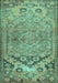 Machine Washable Persian Turquoise Traditional Area Rugs, wshtr4509turq