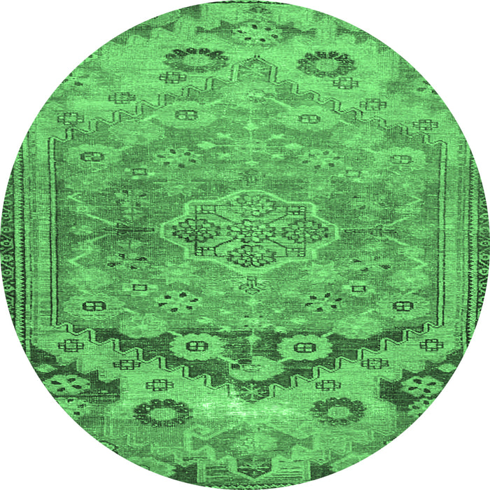 Round Machine Washable Persian Emerald Green Traditional Area Rugs, wshtr4509emgrn
