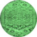 Round Machine Washable Persian Emerald Green Traditional Area Rugs, wshtr4509emgrn