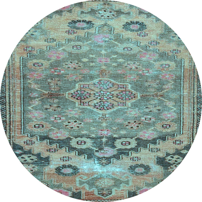 Round Machine Washable Persian Light Blue Traditional Rug, wshtr4509lblu