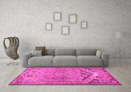 Machine Washable Persian Pink Traditional Rug in a Living Room, wshtr4509pnk