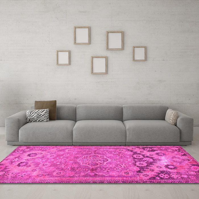 Machine Washable Persian Pink Traditional Rug in a Living Room, wshtr4509pnk