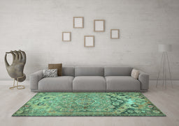 Machine Washable Persian Turquoise Traditional Area Rugs in a Living Room,, wshtr4509turq