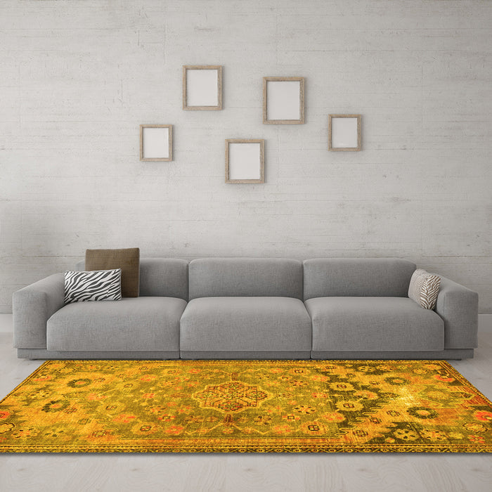 Machine Washable Persian Yellow Traditional Rug in a Living Room, wshtr4509yw