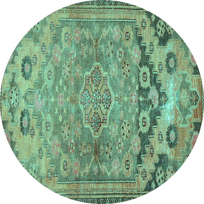 Round Persian Turquoise Traditional Rug, tr4509turq