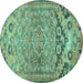 Round Persian Turquoise Traditional Rug, tr4509turq