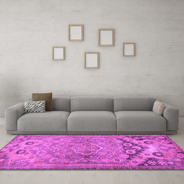 Machine Washable Persian Purple Traditional Area Rugs in a Living Room, wshtr4509pur