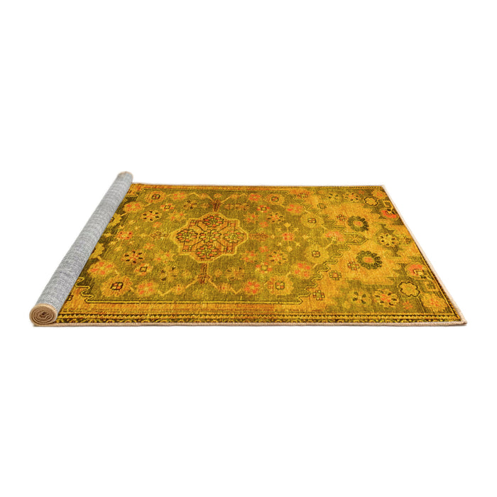 Sideview of Machine Washable Persian Yellow Traditional Rug, wshtr4509yw