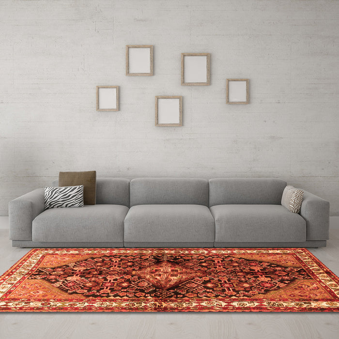 Machine Washable Persian Orange Traditional Area Rugs in a Living Room, wshtr450org