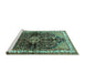 Sideview of Machine Washable Persian Turquoise Traditional Area Rugs, wshtr450turq