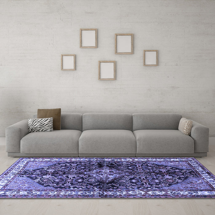 Machine Washable Persian Blue Traditional Rug in a Living Room, wshtr450blu