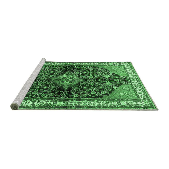 Sideview of Machine Washable Persian Emerald Green Traditional Area Rugs, wshtr450emgrn