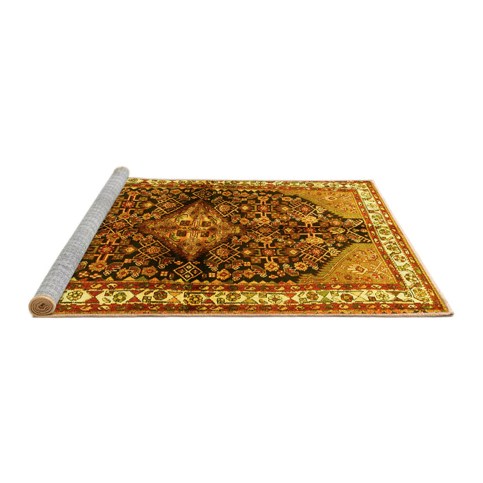 Sideview of Machine Washable Persian Yellow Traditional Rug, wshtr450yw