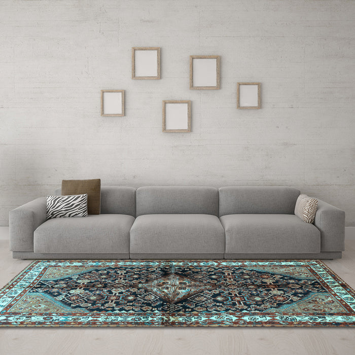 Machine Washable Persian Light Blue Traditional Rug in a Living Room, wshtr450lblu