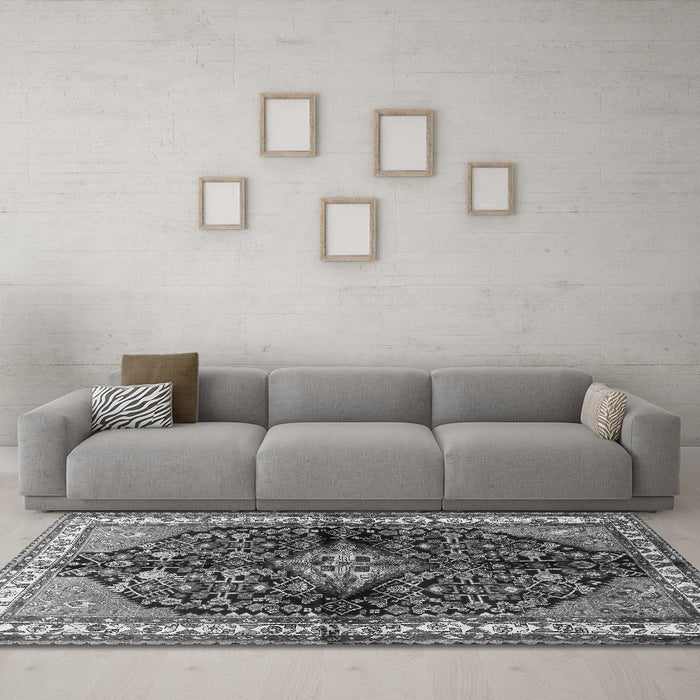 Machine Washable Persian Gray Traditional Rug in a Living Room,, wshtr450gry